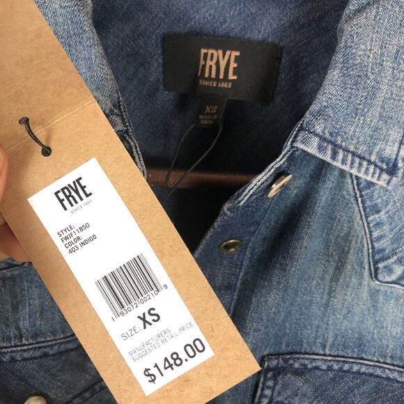 NWT Frye Simona Indigo Blue Western Pearl Snap Faded Denim Shirt Women's Size XS - Picture 3 of 5